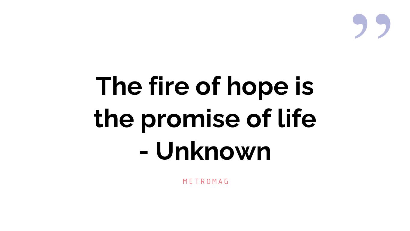 The fire of hope is the promise of life - Unknown