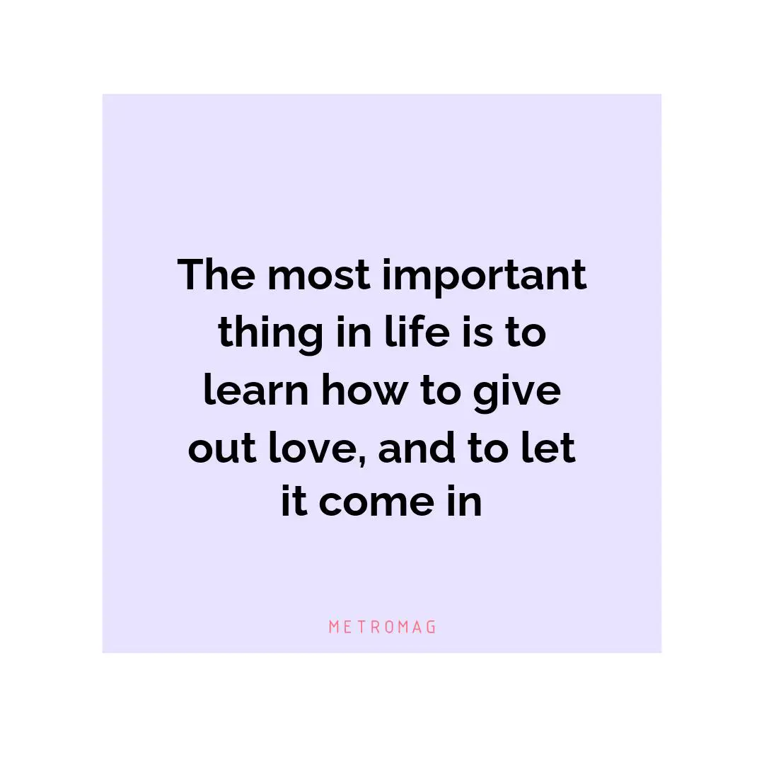The most important thing in life is to learn how to give out love, and to let it come in