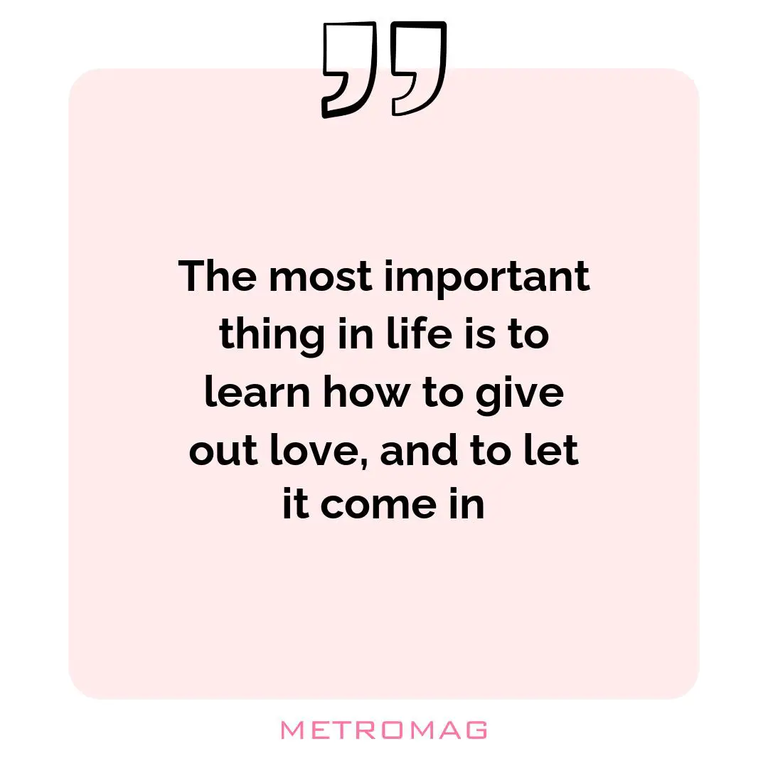 The most important thing in life is to learn how to give out love, and to let it come in