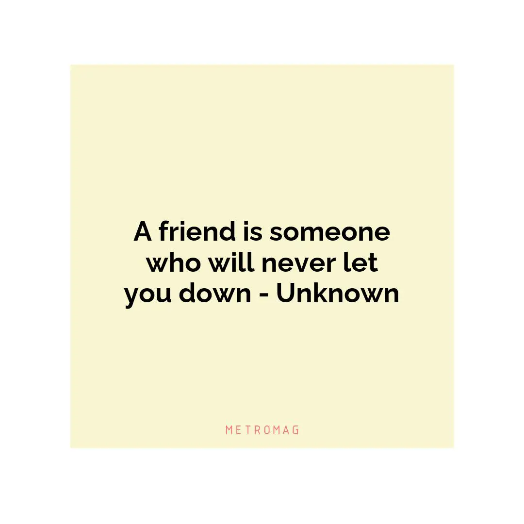 A friend is someone who will never let you down - Unknown