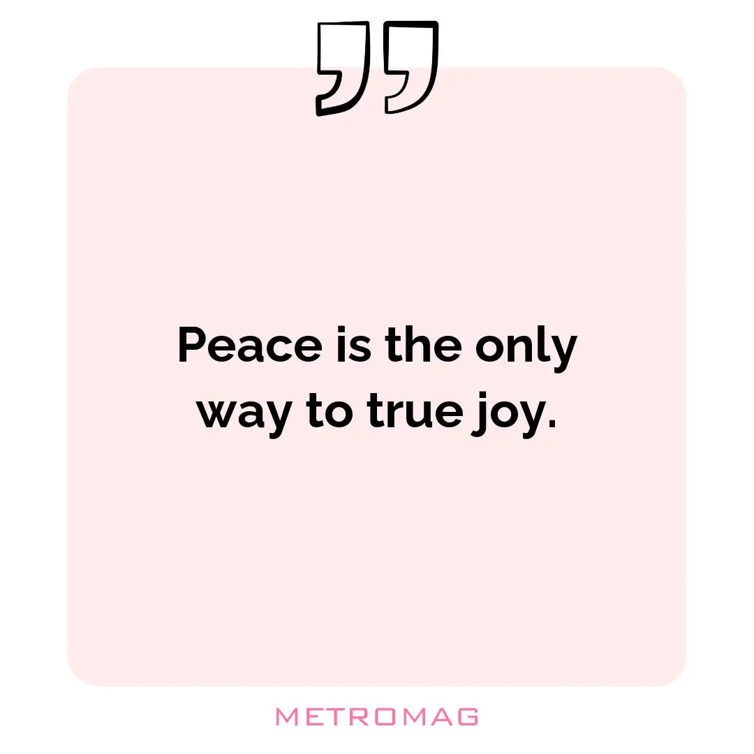 Peace is the only way to true joy.