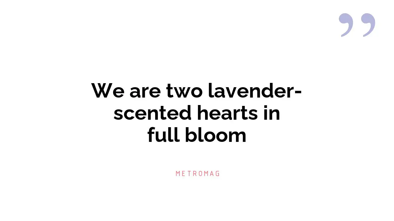 We are two lavender-scented hearts in full bloom