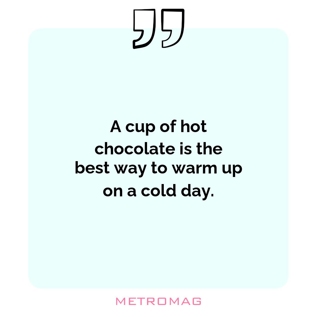 A cup of hot chocolate is the best way to warm up on a cold day.
