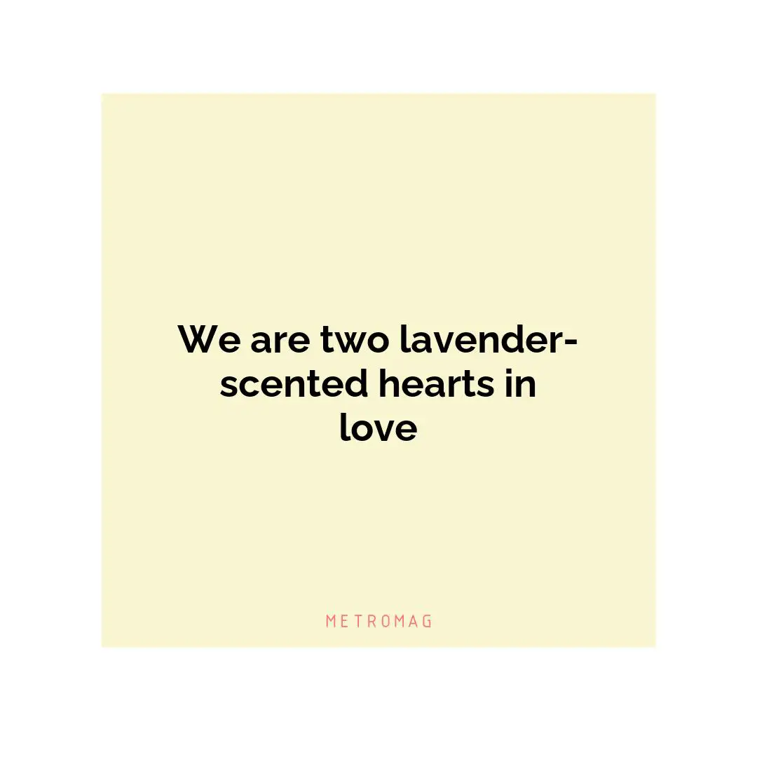 We are two lavender-scented hearts in love