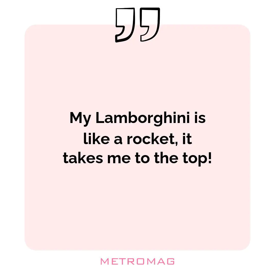 My Lamborghini is like a rocket, it takes me to the top!
