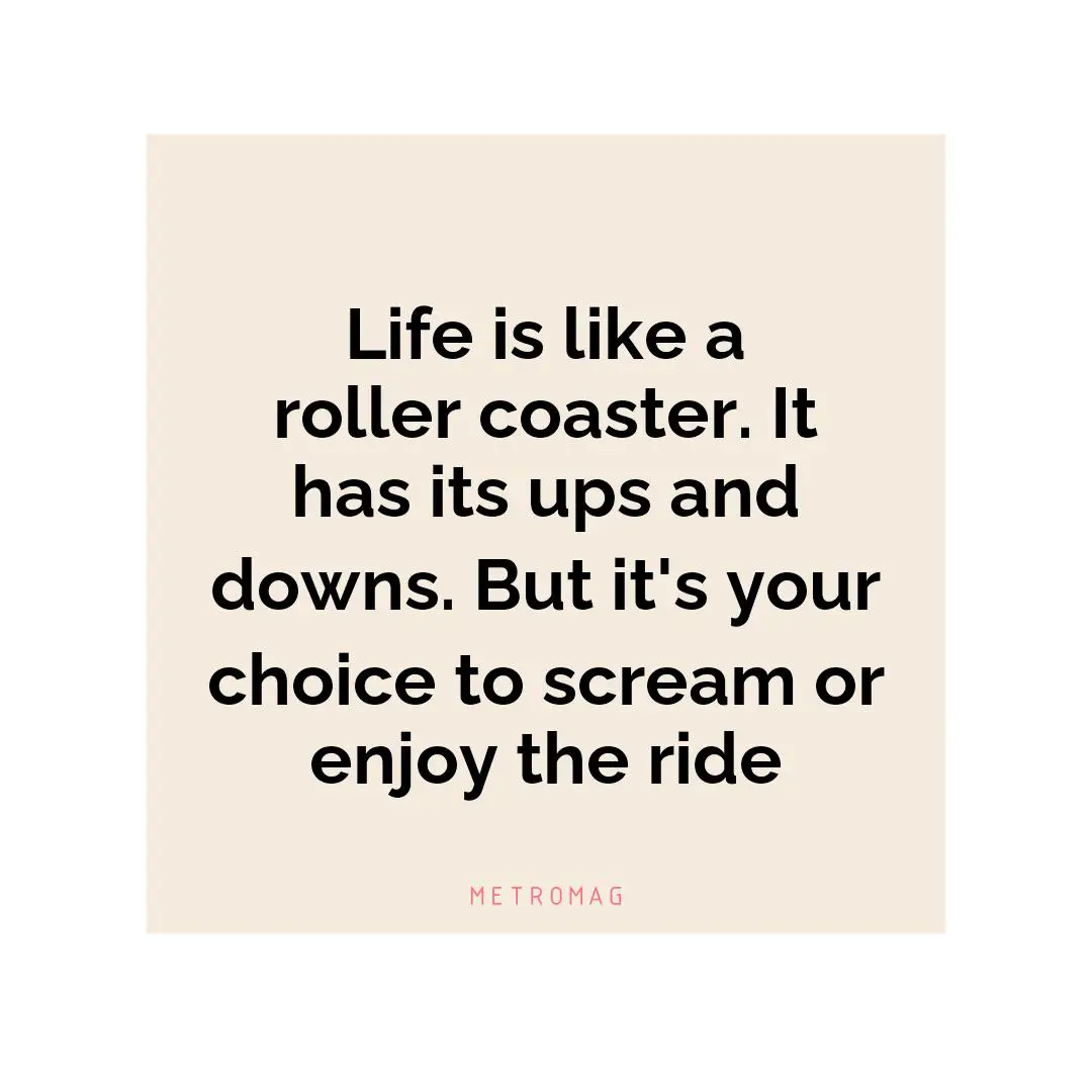 Life is like a roller coaster. It has its ups and downs. But it's your choice to scream or enjoy the ride