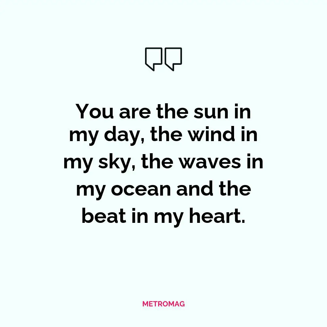 You are the sun in my day, the wind in my sky, the waves in my ocean and the beat in my heart.