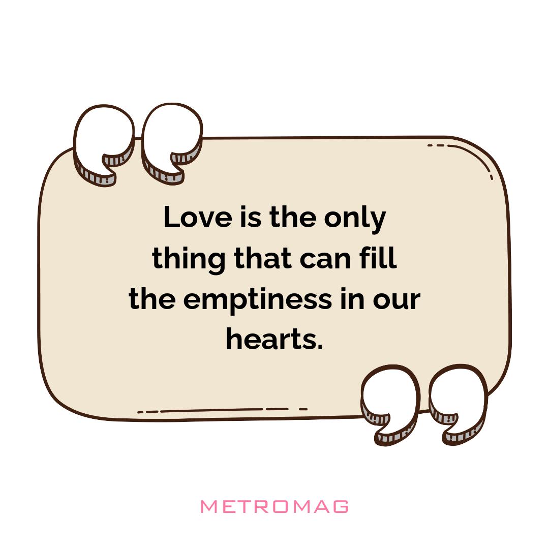 Love is the only thing that can fill the emptiness in our hearts.