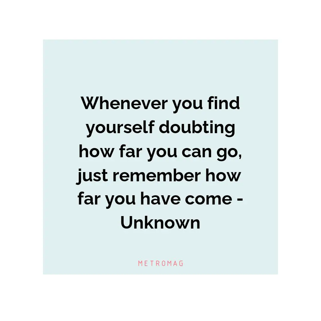 Whenever you find yourself doubting how far you can go, just remember how far you have come - Unknown