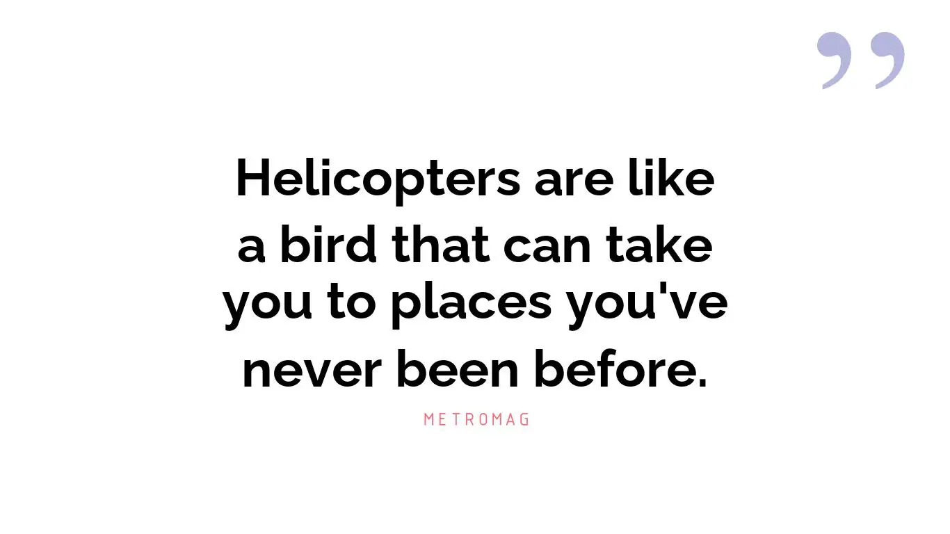 Helicopters are like a bird that can take you to places you've never been before.