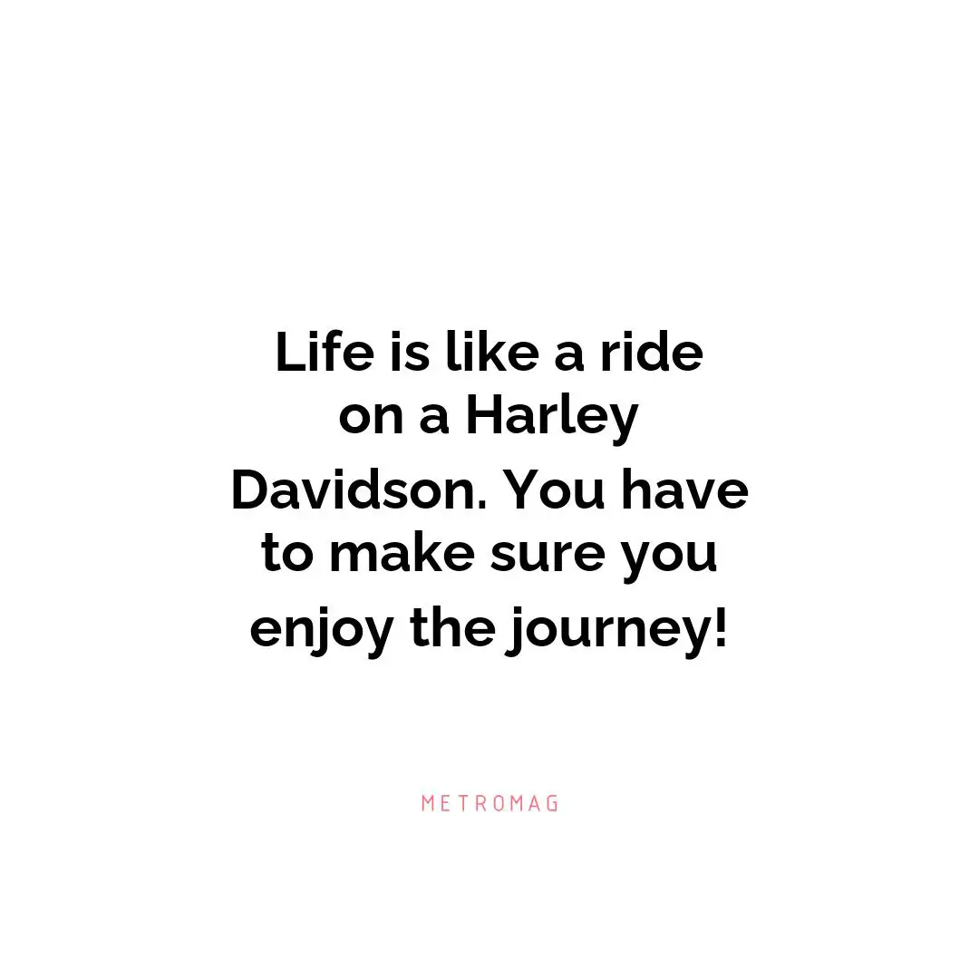Life is like a ride on a Harley Davidson. You have to make sure you enjoy the journey!