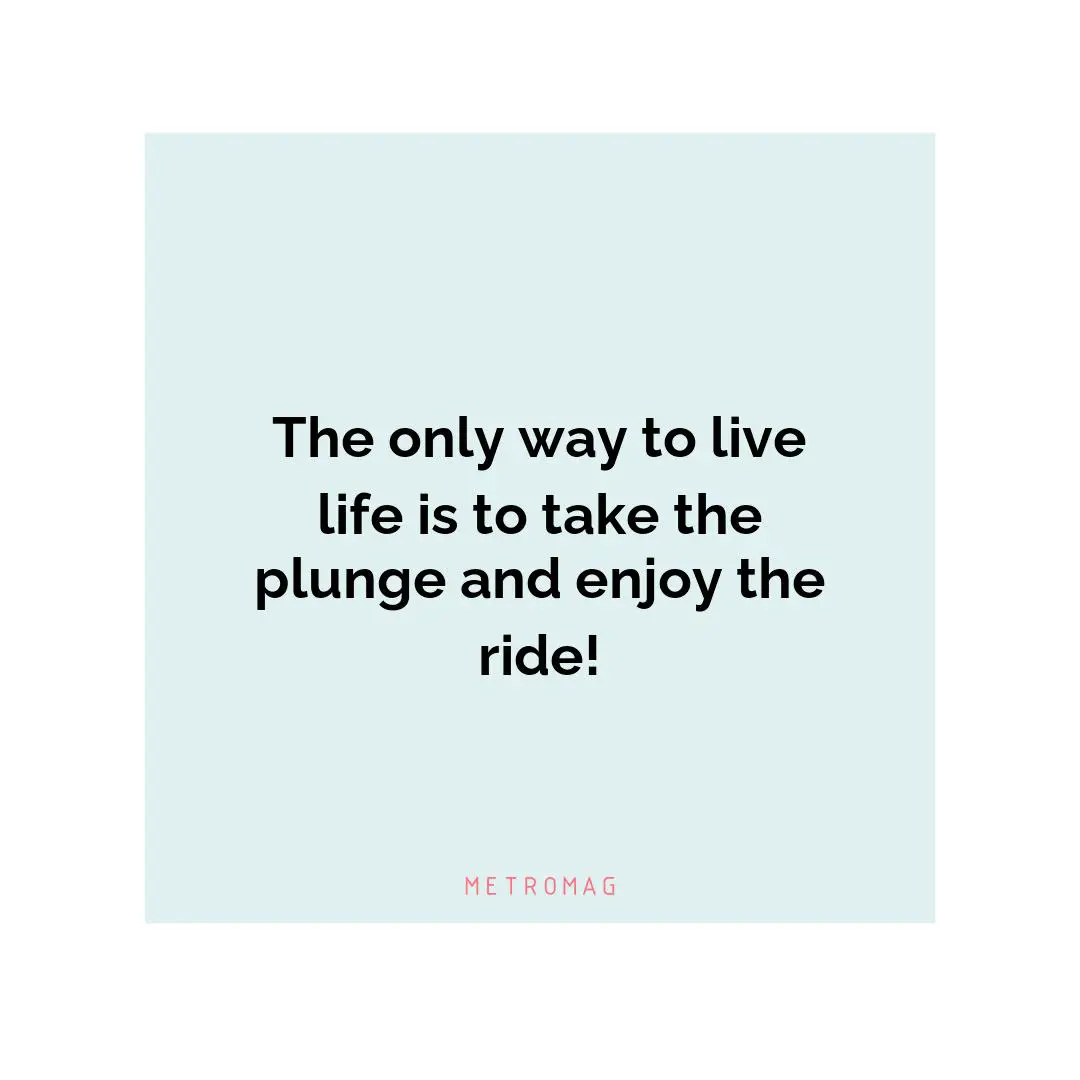 The only way to live life is to take the plunge and enjoy the ride!