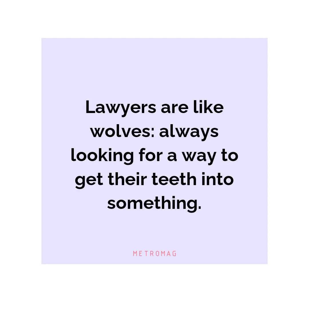 Lawyers are like wolves: always looking for a way to get their teeth into something.