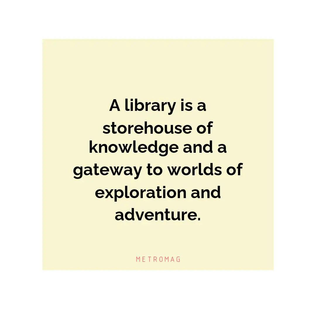 A library is a storehouse of knowledge and a gateway to worlds of exploration and adventure.