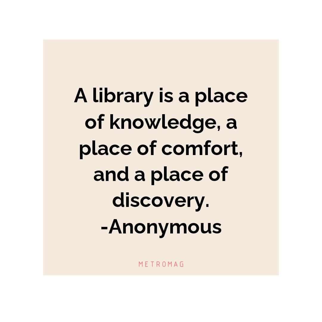 A library is a place of knowledge, a place of comfort, and a place of discovery. -Anonymous