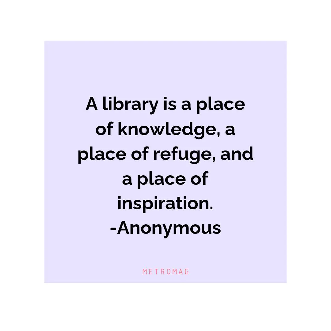 A library is a place of knowledge, a place of refuge, and a place of inspiration. -Anonymous