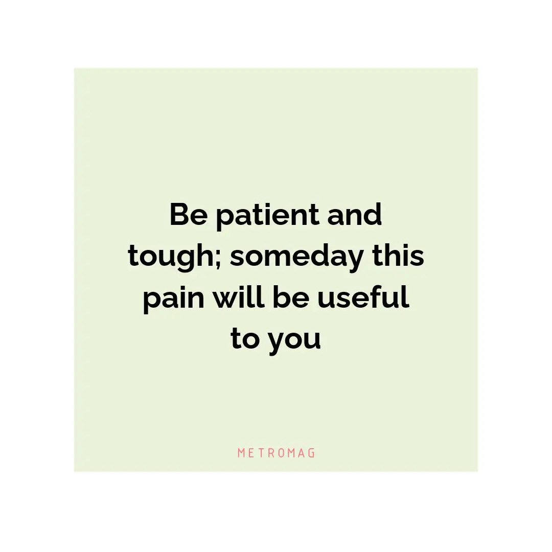Be patient and tough; someday this pain will be useful to you