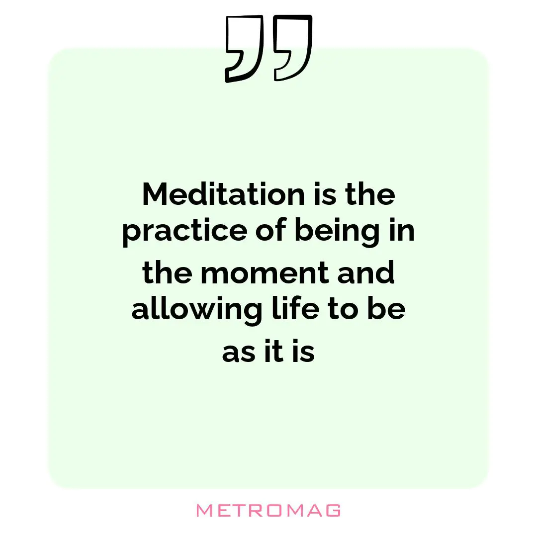 Meditation is the practice of being in the moment and allowing life to be as it is