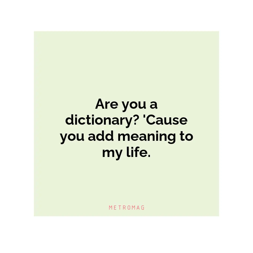 Are you a dictionary? 'Cause you add meaning to my life.
