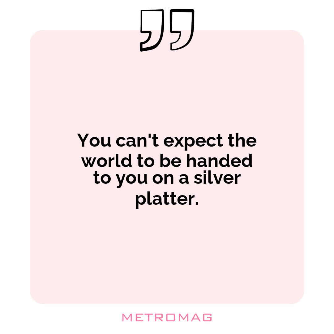 You can't expect the world to be handed to you on a silver platter.