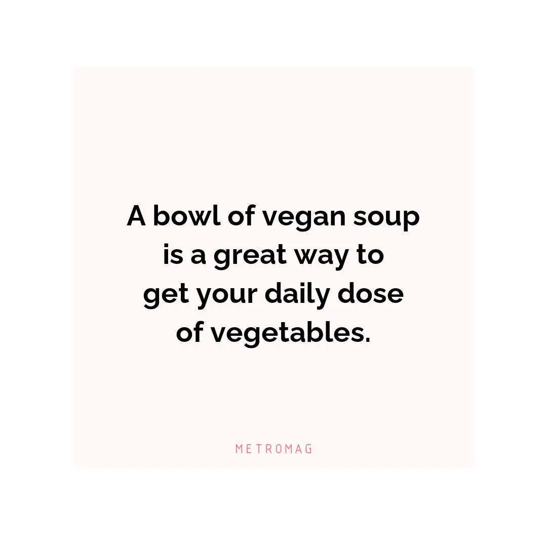 A bowl of vegan soup is a great way to get your daily dose of vegetables.