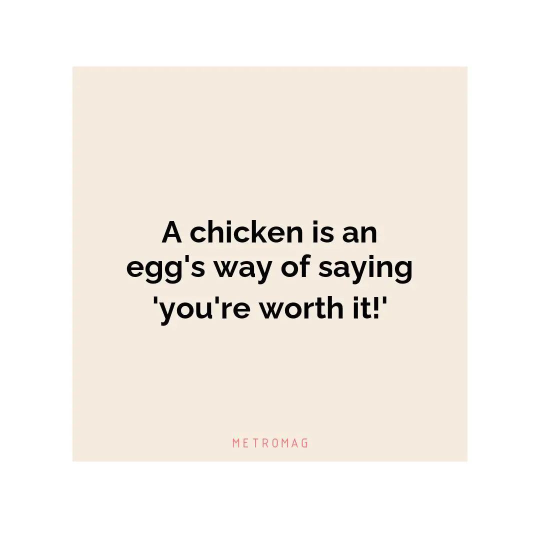 A chicken is an egg's way of saying 'you're worth it!'