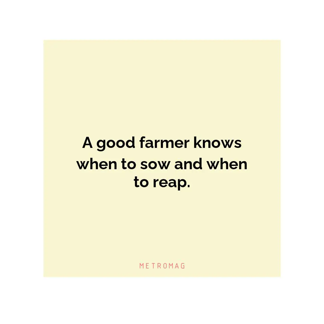 A good farmer knows when to sow and when to reap.