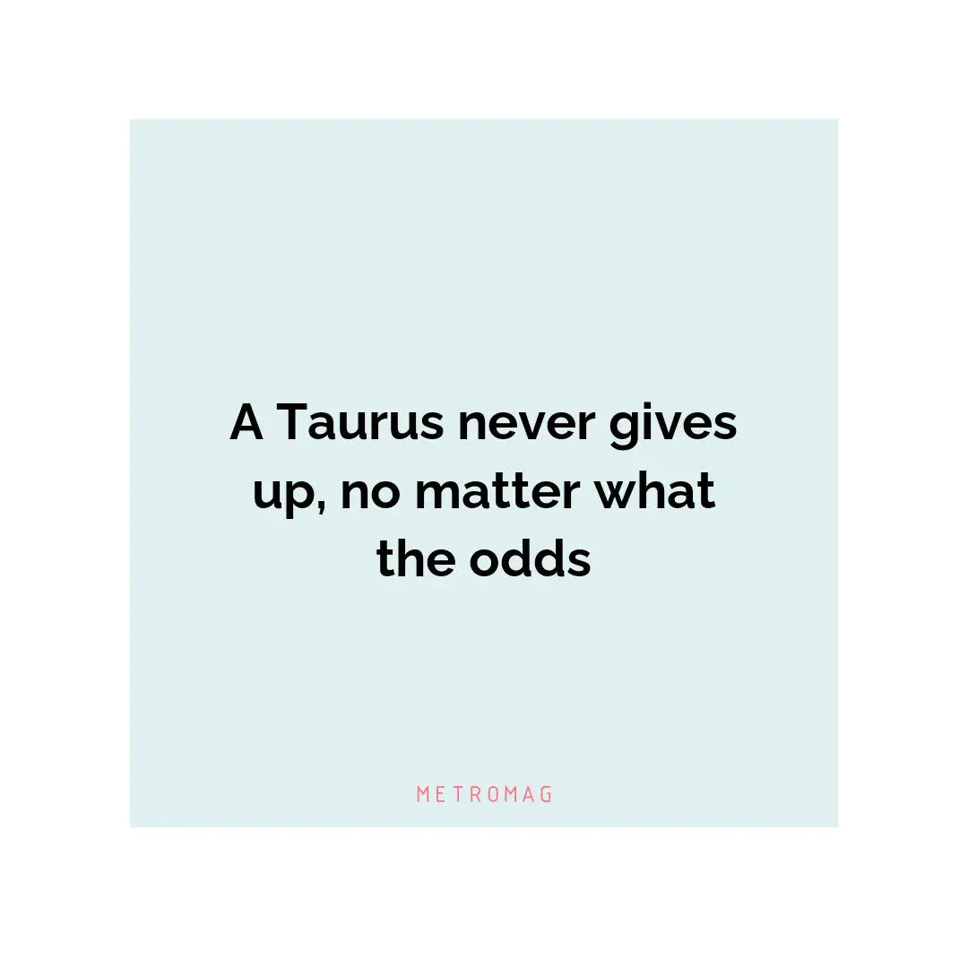 A Taurus never gives up, no matter what the odds