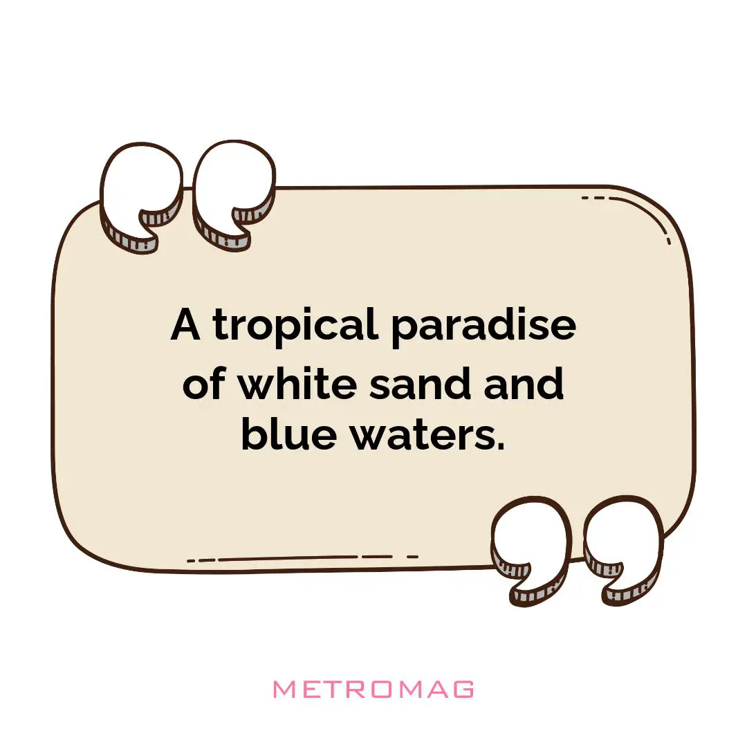 A tropical paradise of white sand and blue waters.