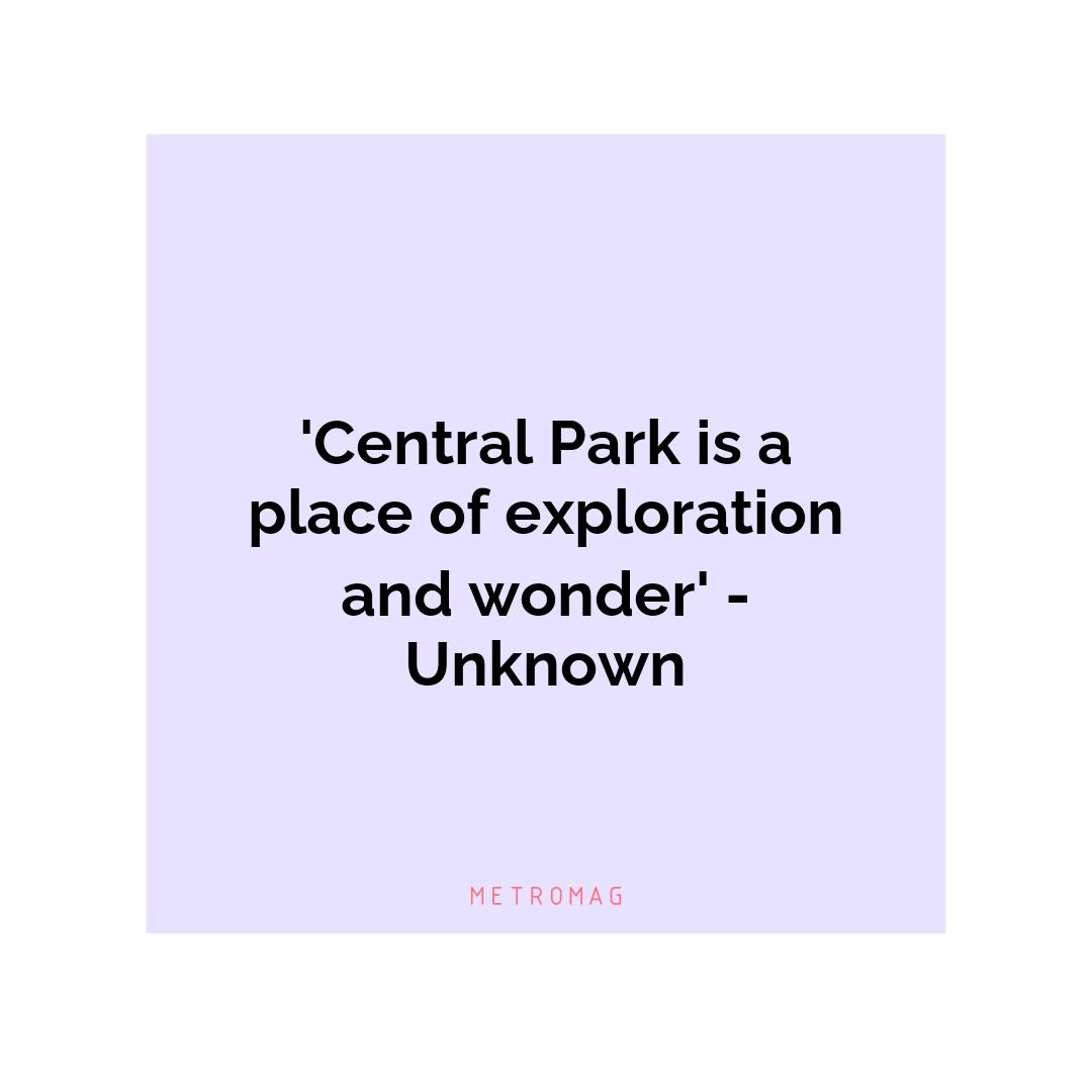 'Central Park is a place of exploration and wonder' - Unknown