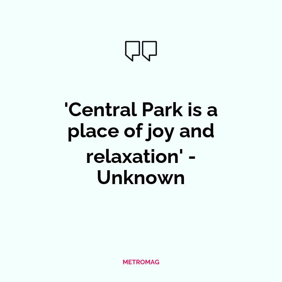 'Central Park is a place of joy and relaxation' - Unknown