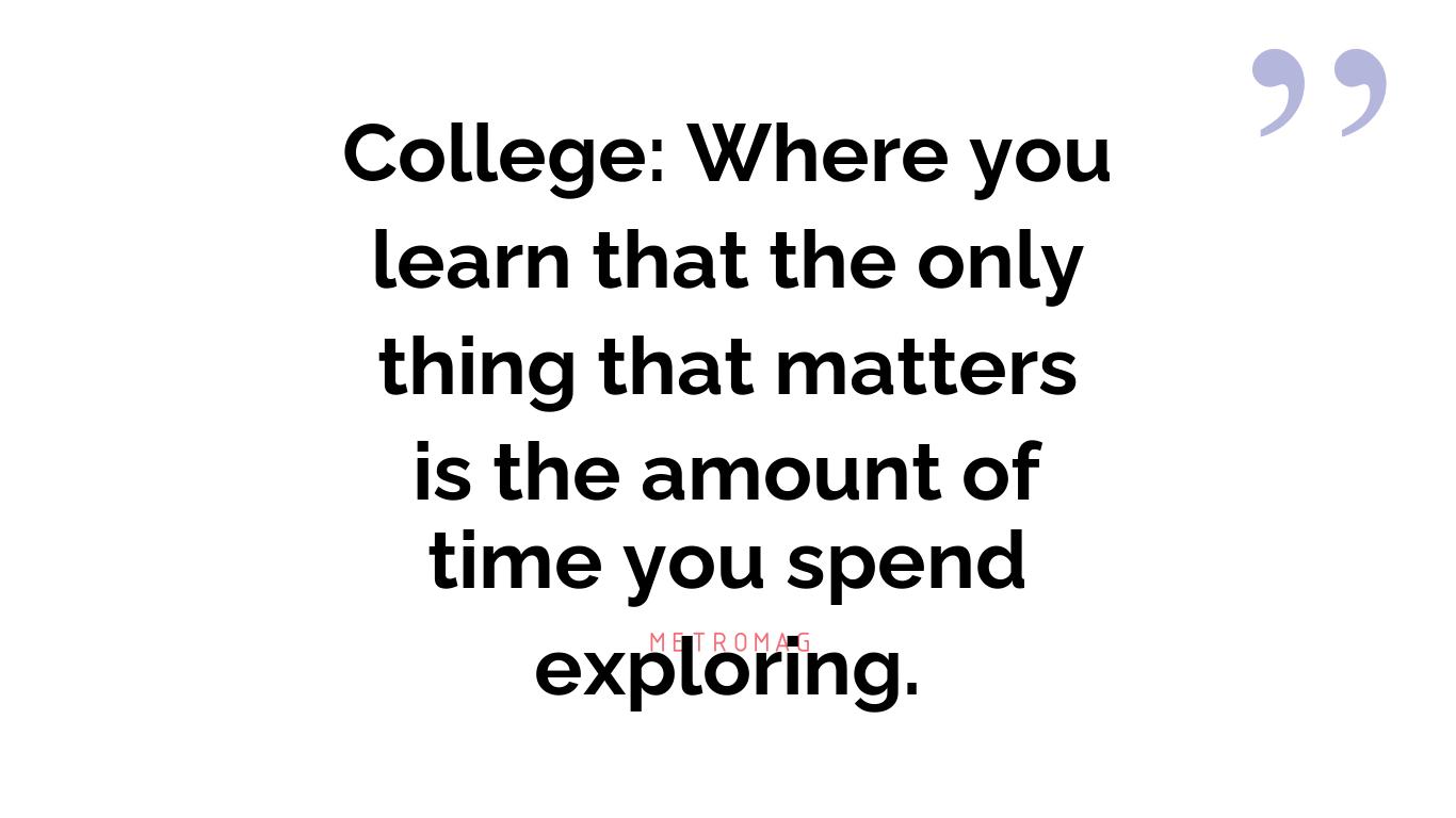 College: Where you learn that the only thing that matters is the amount of time you spend exploring.