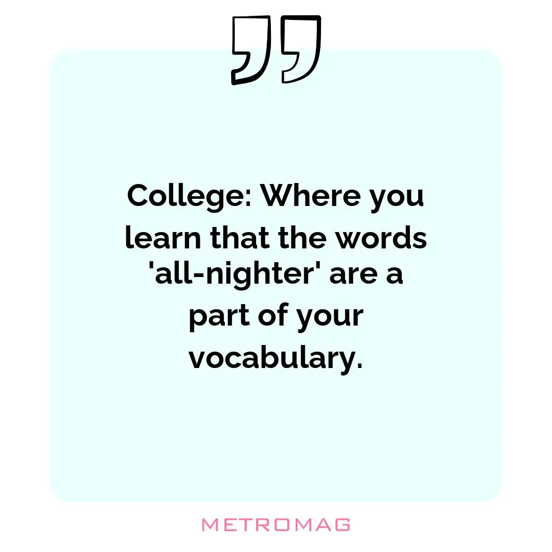 College: Where you learn that the words 'all-nighter' are a part of your vocabulary.