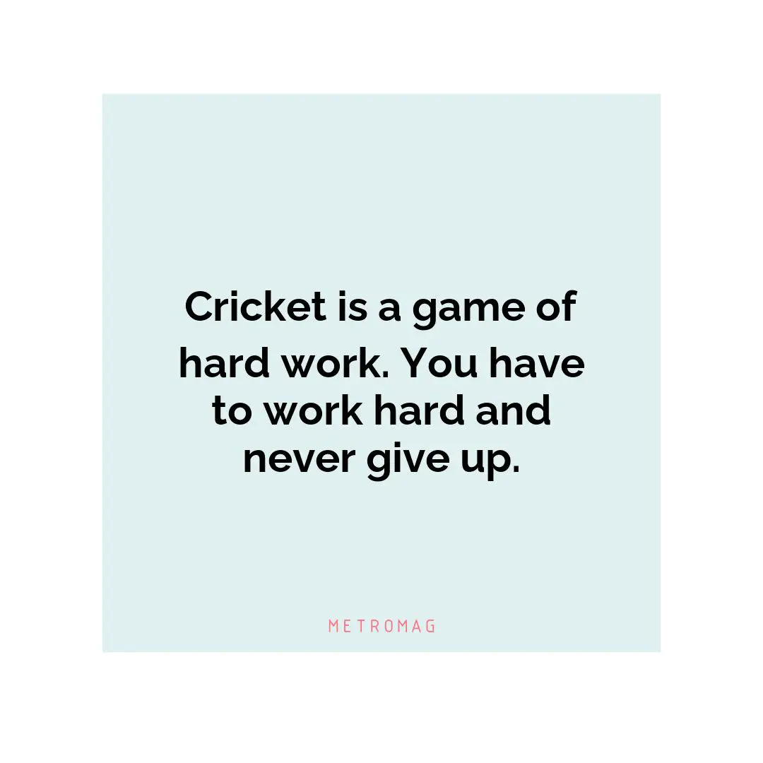 Cricket is a game of hard work. You have to work hard and never give up.
