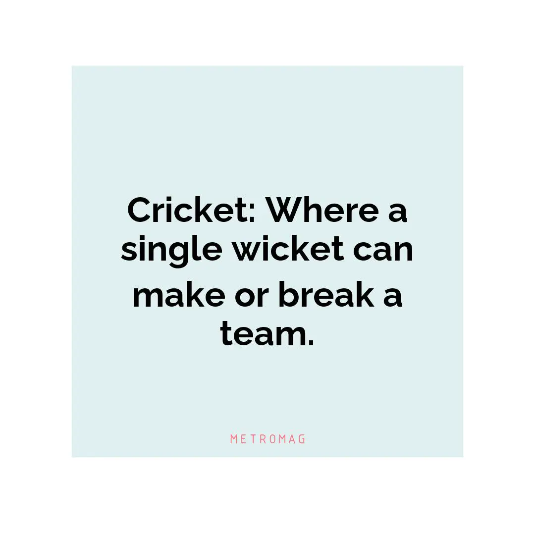 Cricket: Where a single wicket can make or break a team.