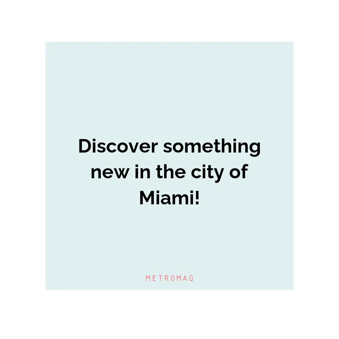 Discover something new in the city of Miami!