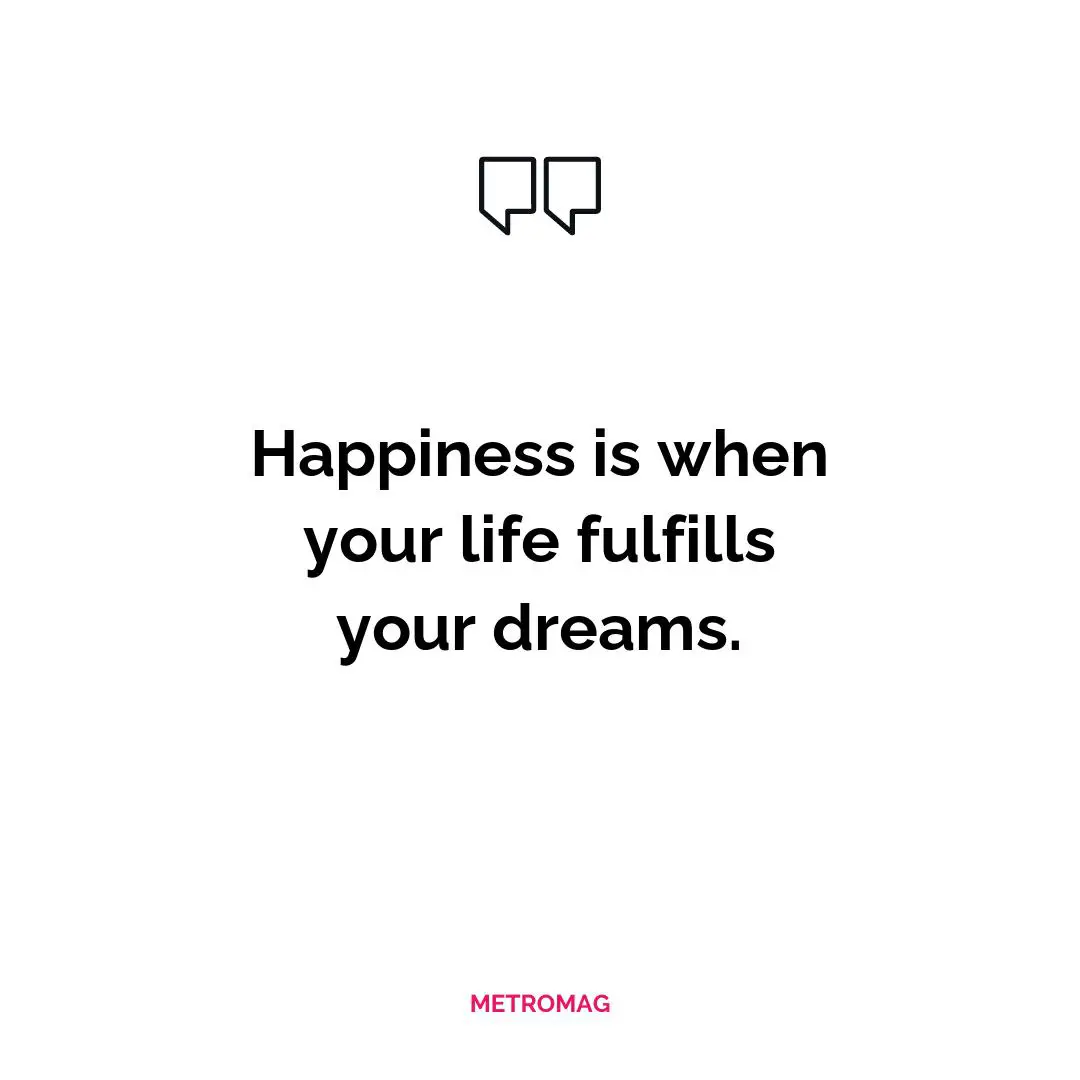 Happiness is when your life fulfills your dreams.