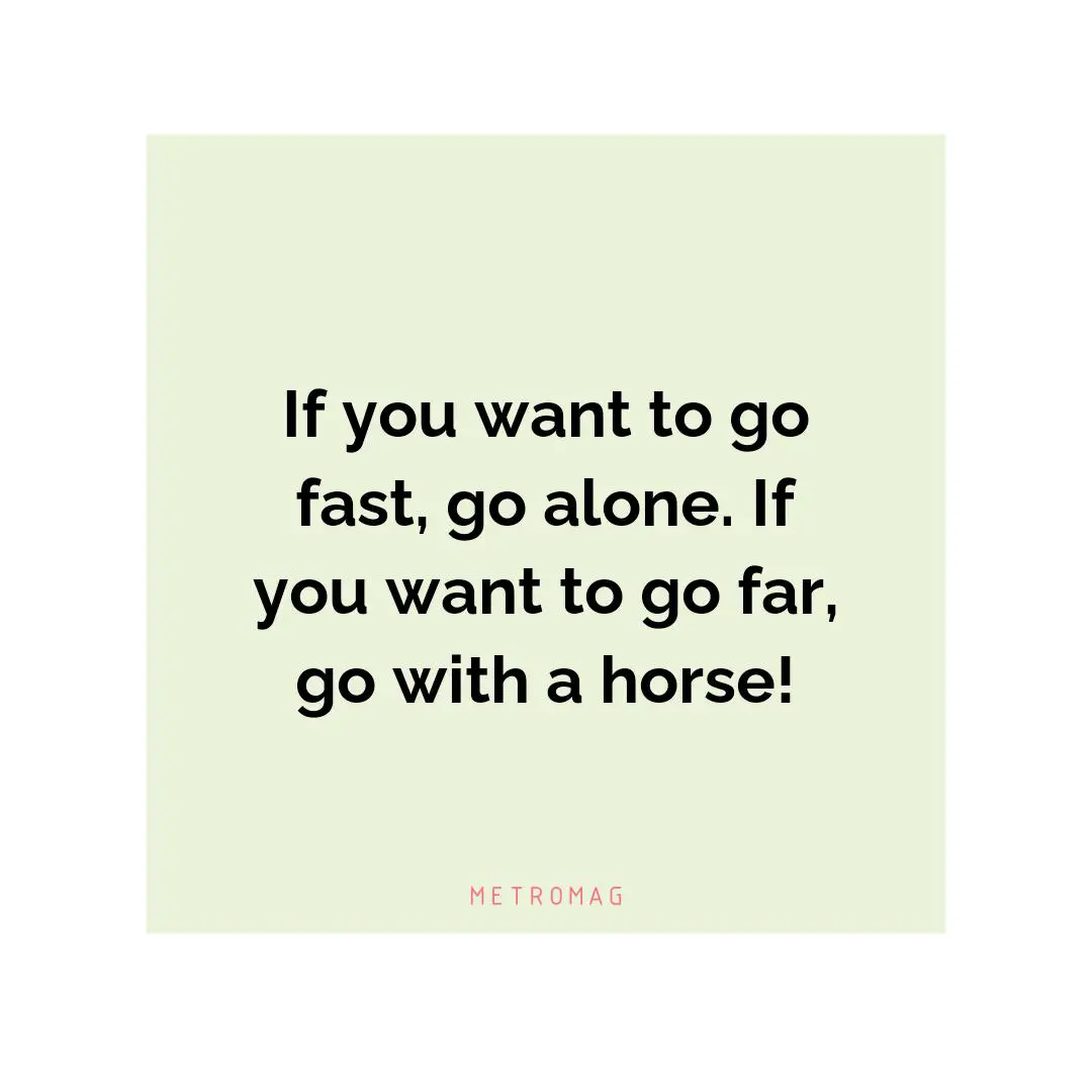 If you want to go fast, go alone. If you want to go far, go with a horse!