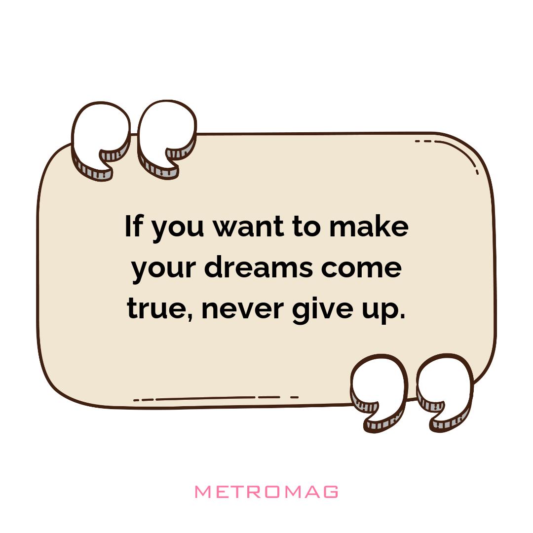 If you want to make your dreams come true, never give up.