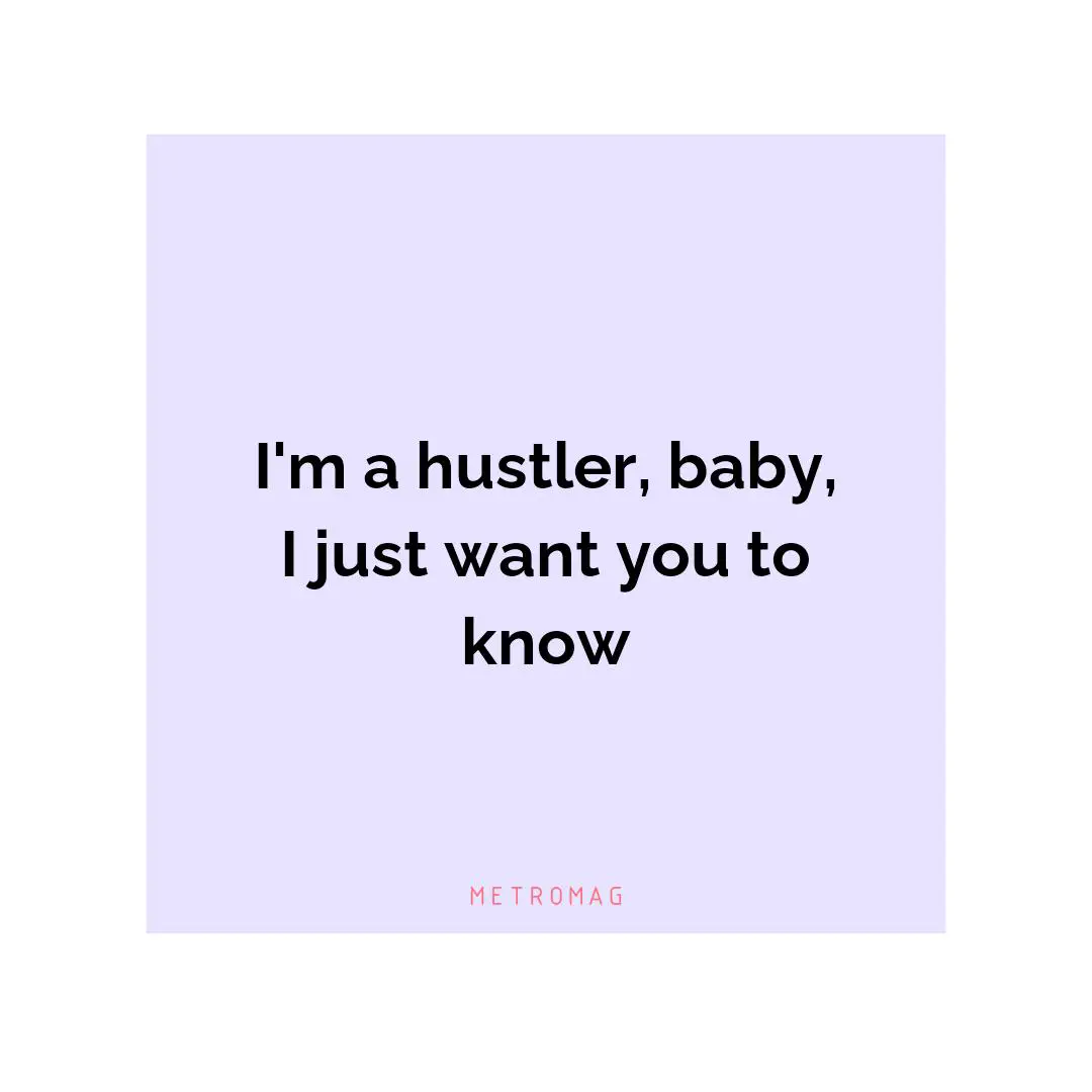 I'm a hustler, baby, I just want you to know