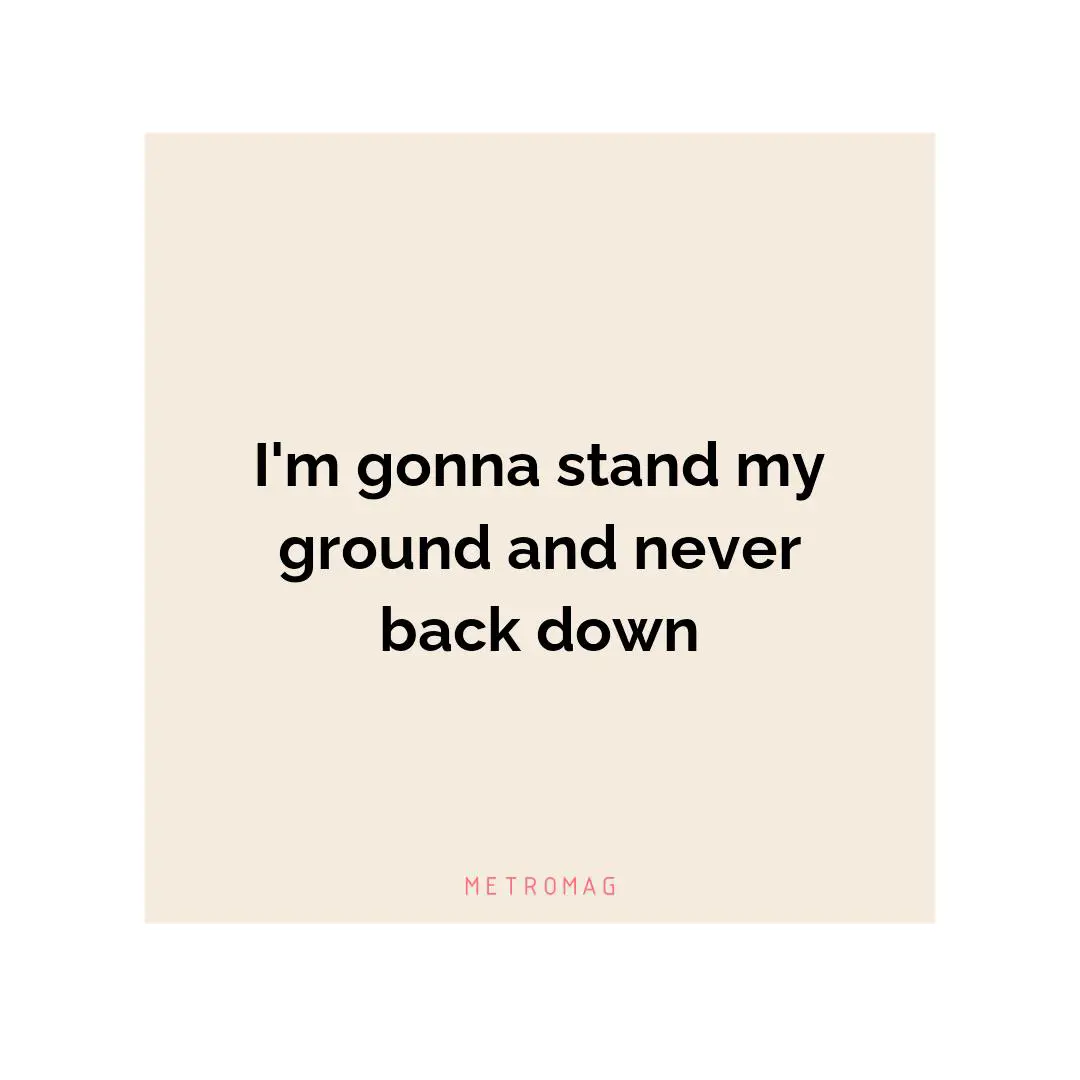 I'm gonna stand my ground and never back down