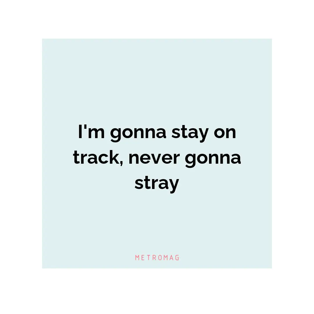 I'm gonna stay on track, never gonna stray