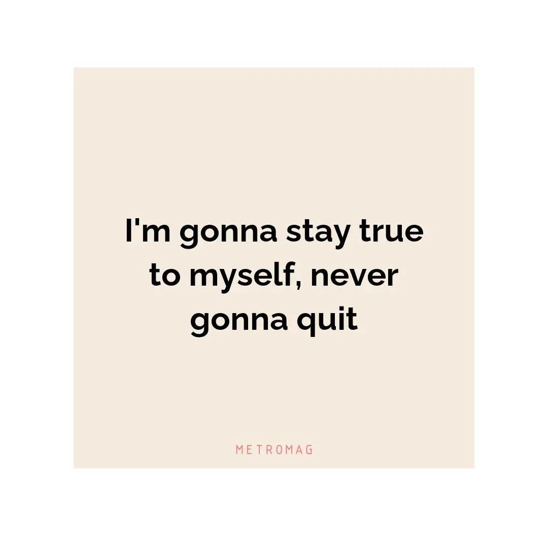 I'm gonna stay true to myself, never gonna quit