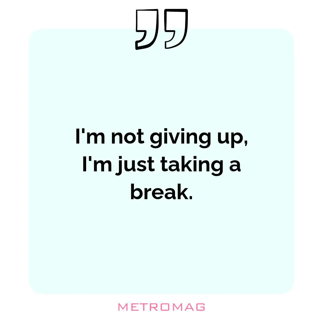 I'm not giving up, I'm just taking a break.