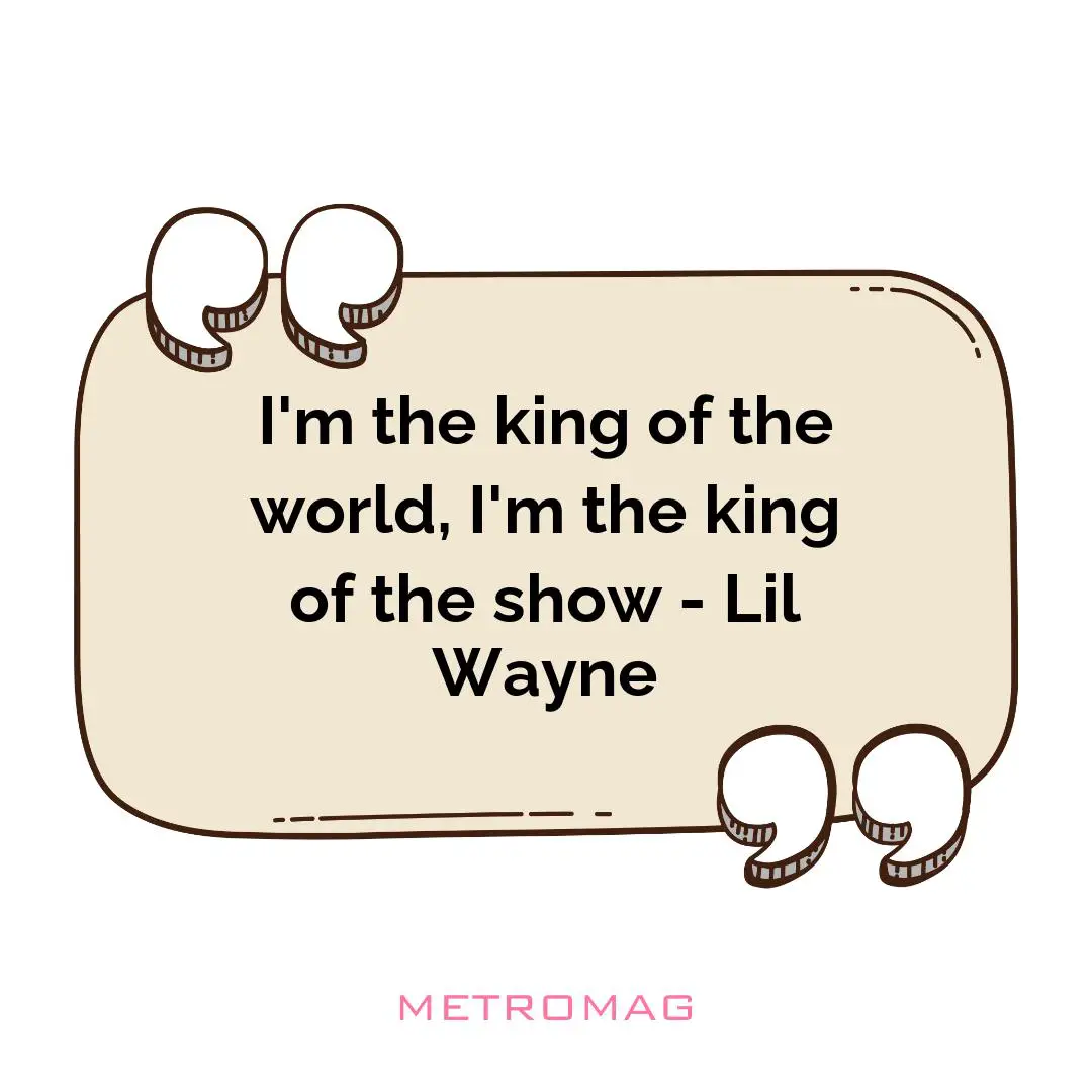 I'm the king of the world, I'm the king of the show - Lil Wayne