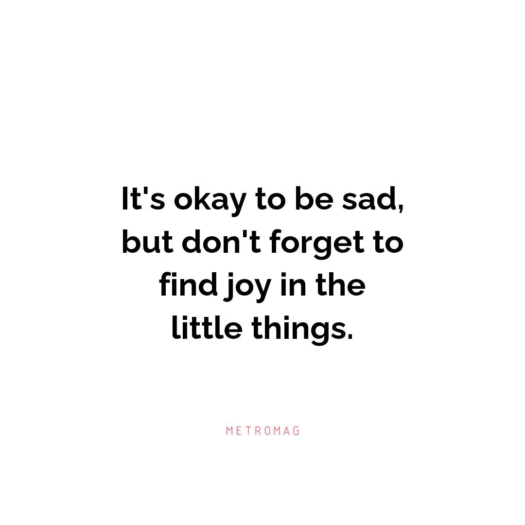 It's okay to be sad, but don't forget to find joy in the little things.