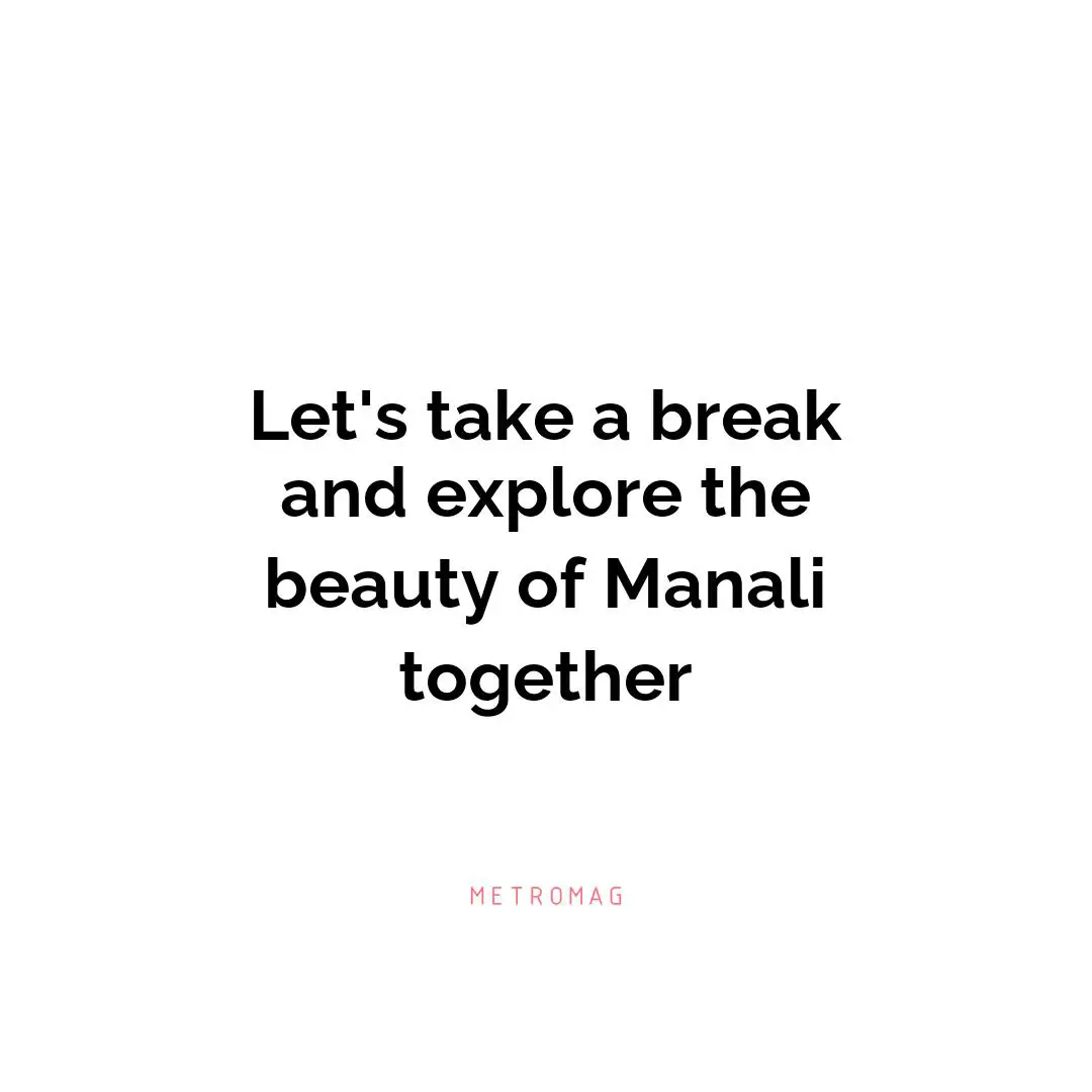 Let's take a break and explore the beauty of Manali together
