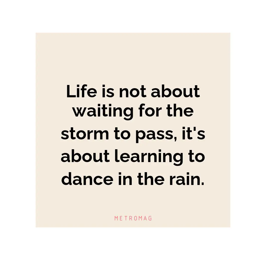 Life is not about waiting for the storm to pass, it's about learning to dance in the rain.