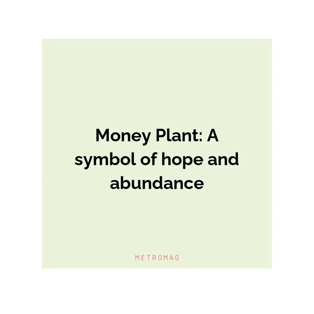 Money Plant: A symbol of hope and abundance