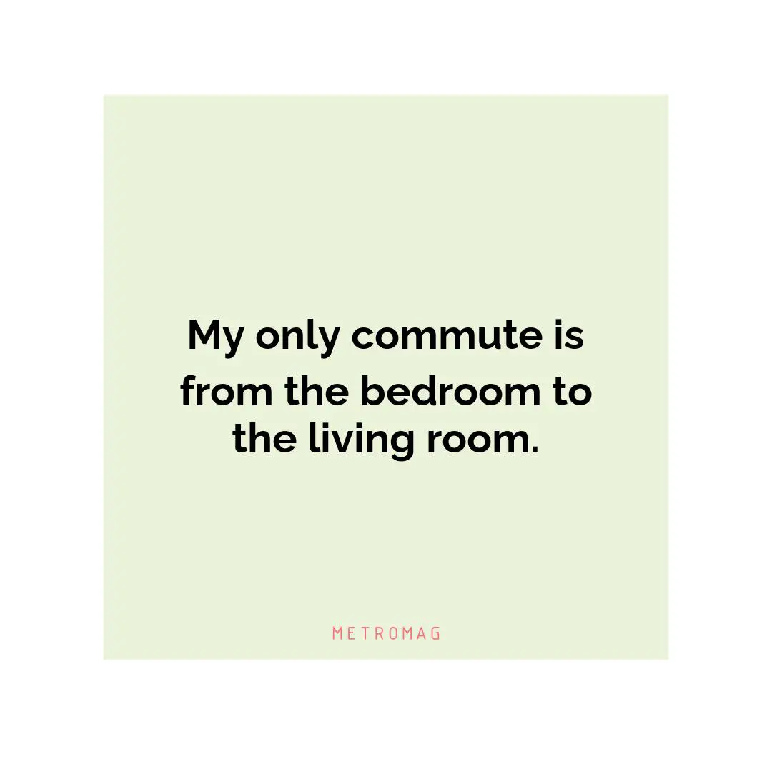 My only commute is from the bedroom to the living room.